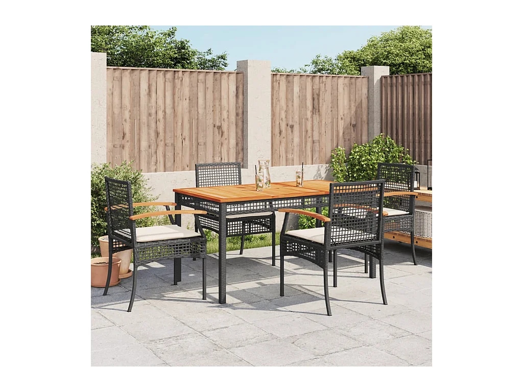 Ensemble à manger de jardin coussins 5pcs Noir Résine tressée FR12428
