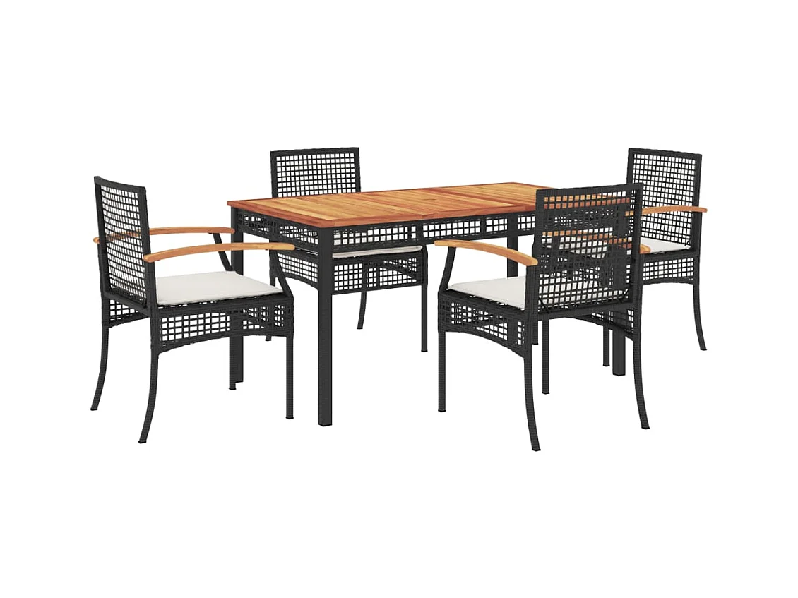 Ensemble à manger de jardin coussins 5pcs Noir Résine tressée FR12428