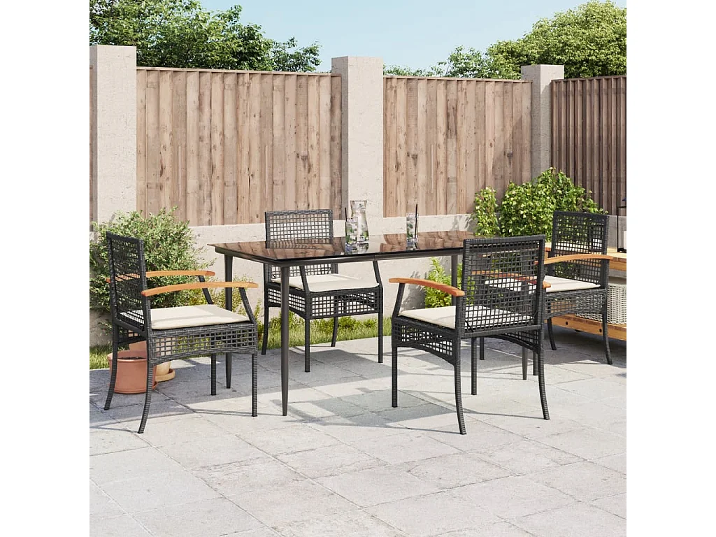 Ensemble à manger de jardin coussins 5pcs Noir Résine tressée FR22635