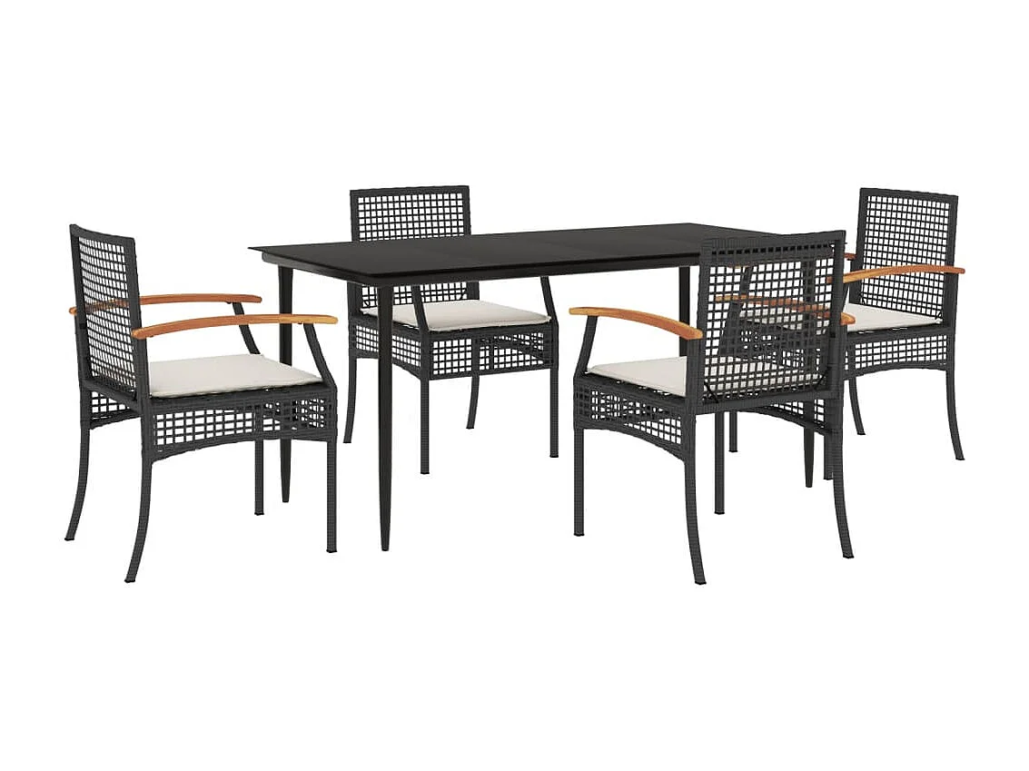 Ensemble à manger de jardin coussins 5pcs Noir Résine tressée FR22635