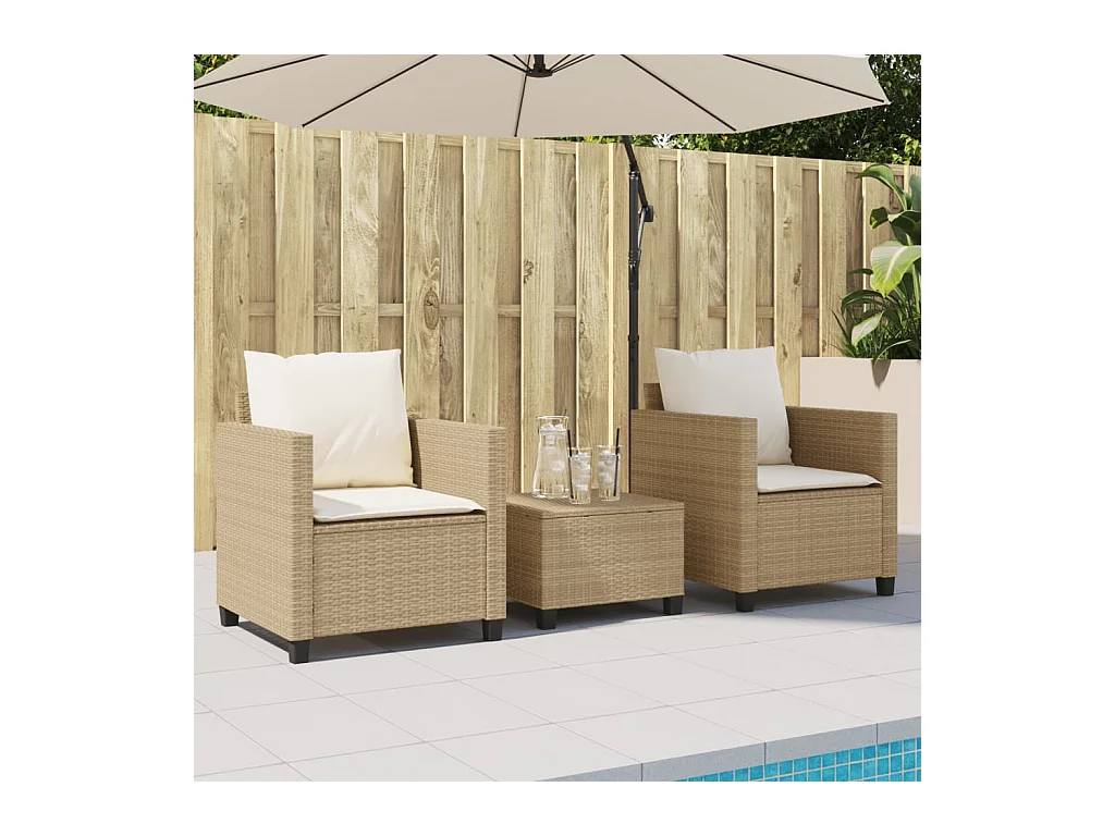 Ensemble de bistro 3 pcs avec coussins beige résine tressée FR35857