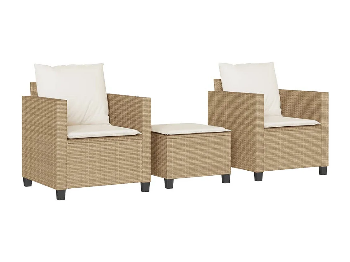 Ensemble de bistro 3 pcs avec coussins beige résine tressée FR35857