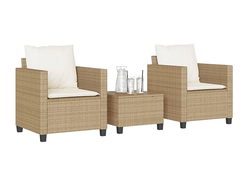 3-delige Bistroset met kussens poly rattan beige BE704373
