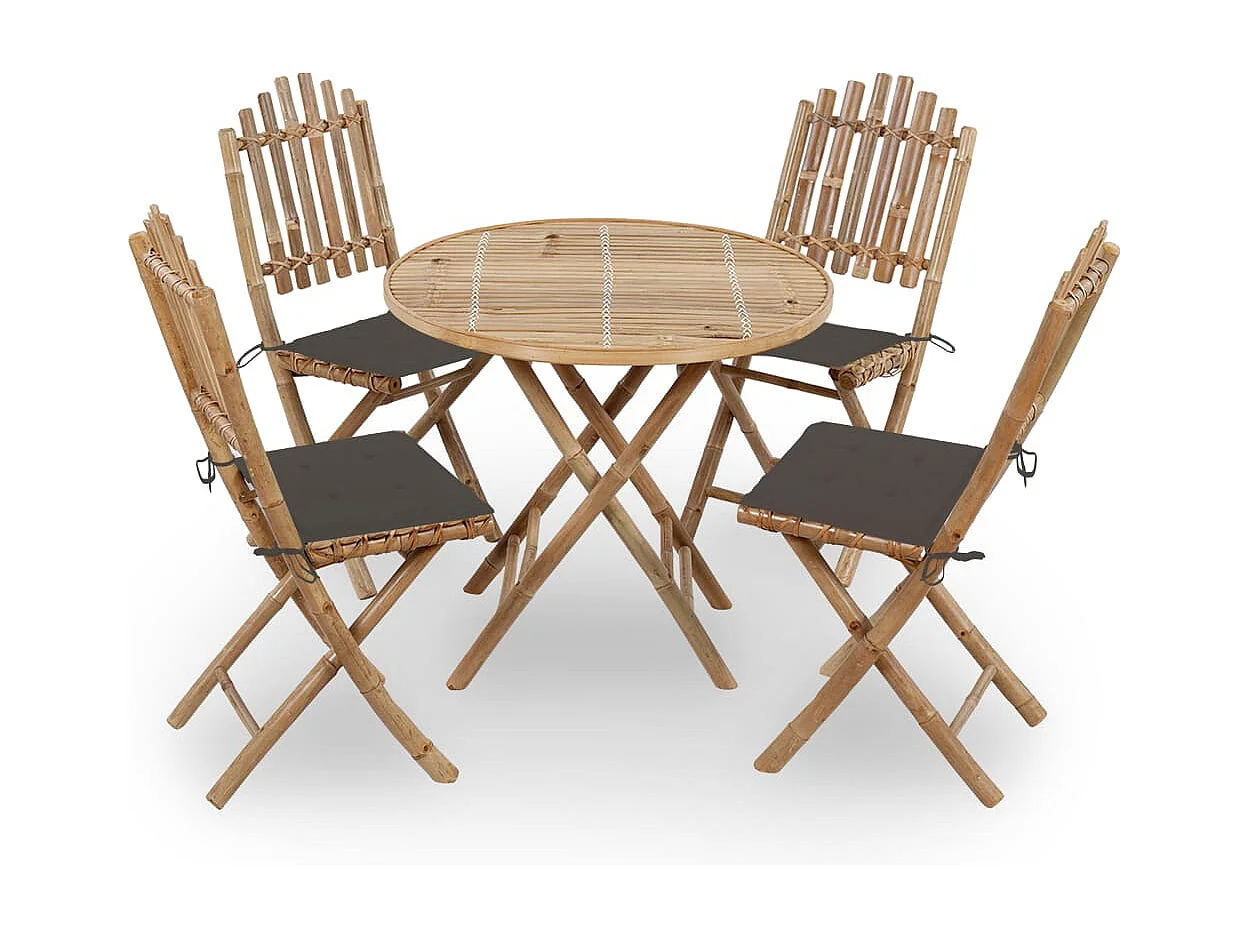 Set de comedor exterior plegable 5 piezas con cojines bambú ES245741