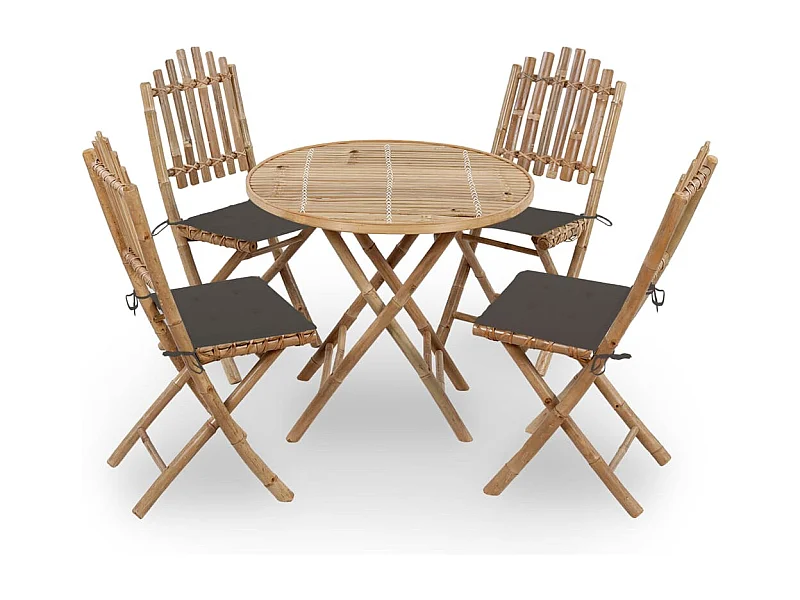 Set de comedor exterior plegable 5 piezas con cojines bambú ES245741