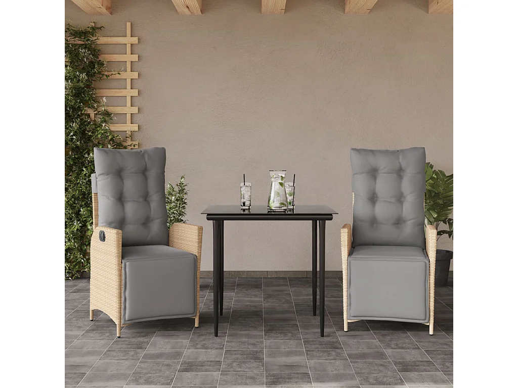 Ensemble à manger de jardin et coussins 3 pcs mélange beige FR55449