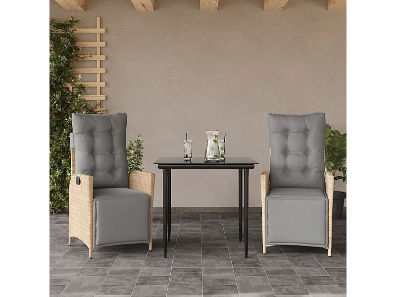 Set comedor de jardín 3 pzas con cojines ratán sintético beige ES849457