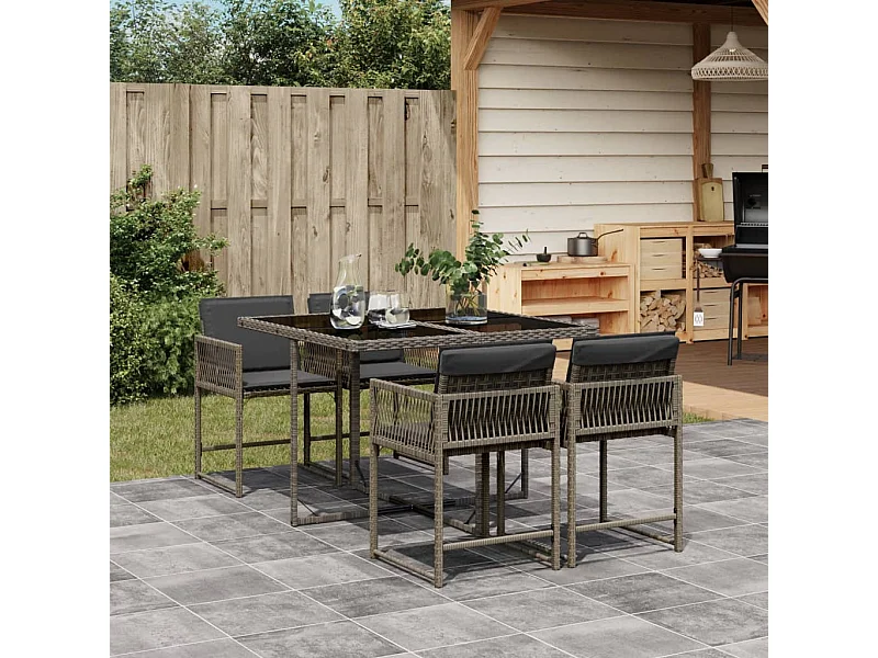 Ensemble à manger de jardin 5 pcs coussins gris résine tressée FR40728