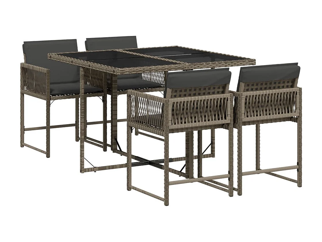 Ensemble à manger de jardin 5 pcs coussins gris résine tressée FR40728