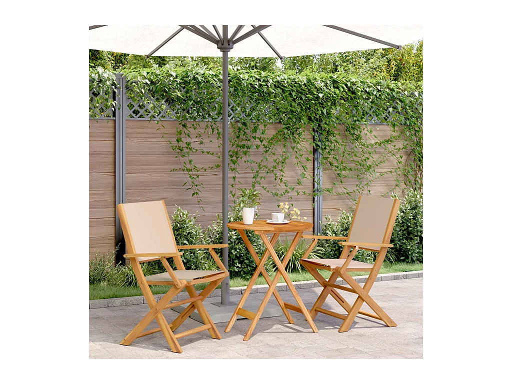 Ensemble de bistro 3 pcs beige tissu et bois massif FR66516