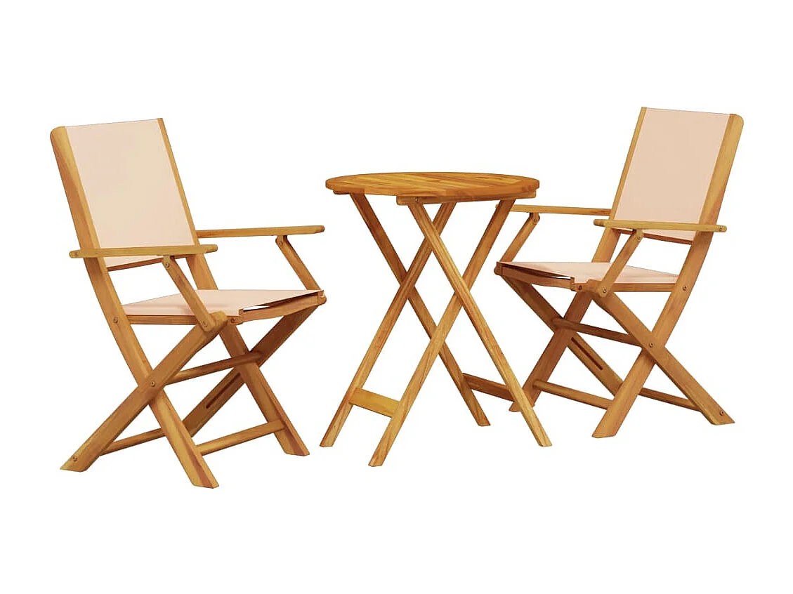 Ensemble de bistro 3 pcs beige tissu et bois massif FR66516