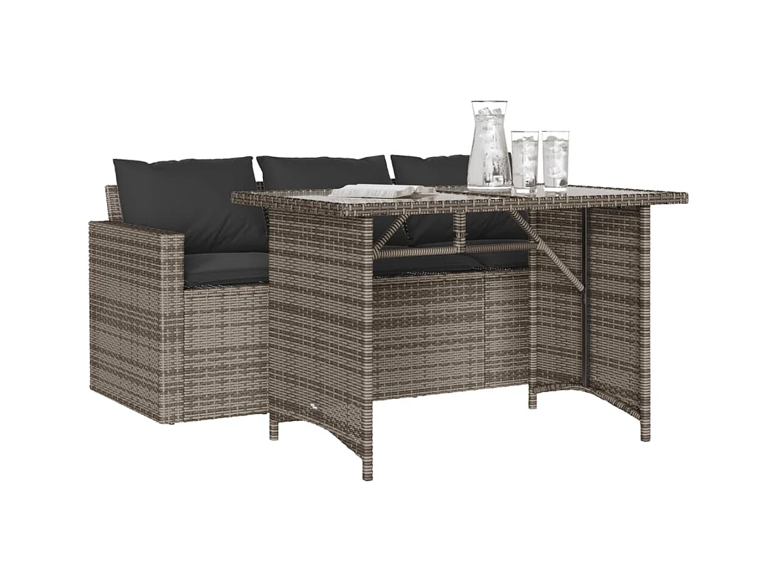 Ensemble à manger de jardin et coussins 2 pcs gris rotin FR21107