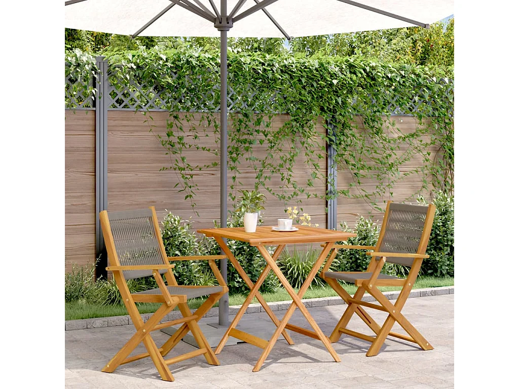 Ensemble de bistro 3 pcs gris polypropylène et bois massif FR97820