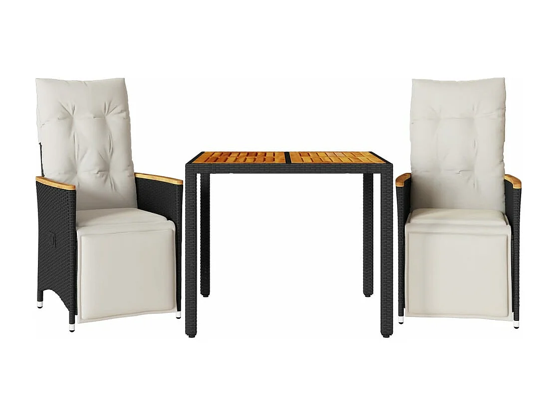 3 pcs conjunto bistrô de jardim c/ almofadões vime PE preto PT372245