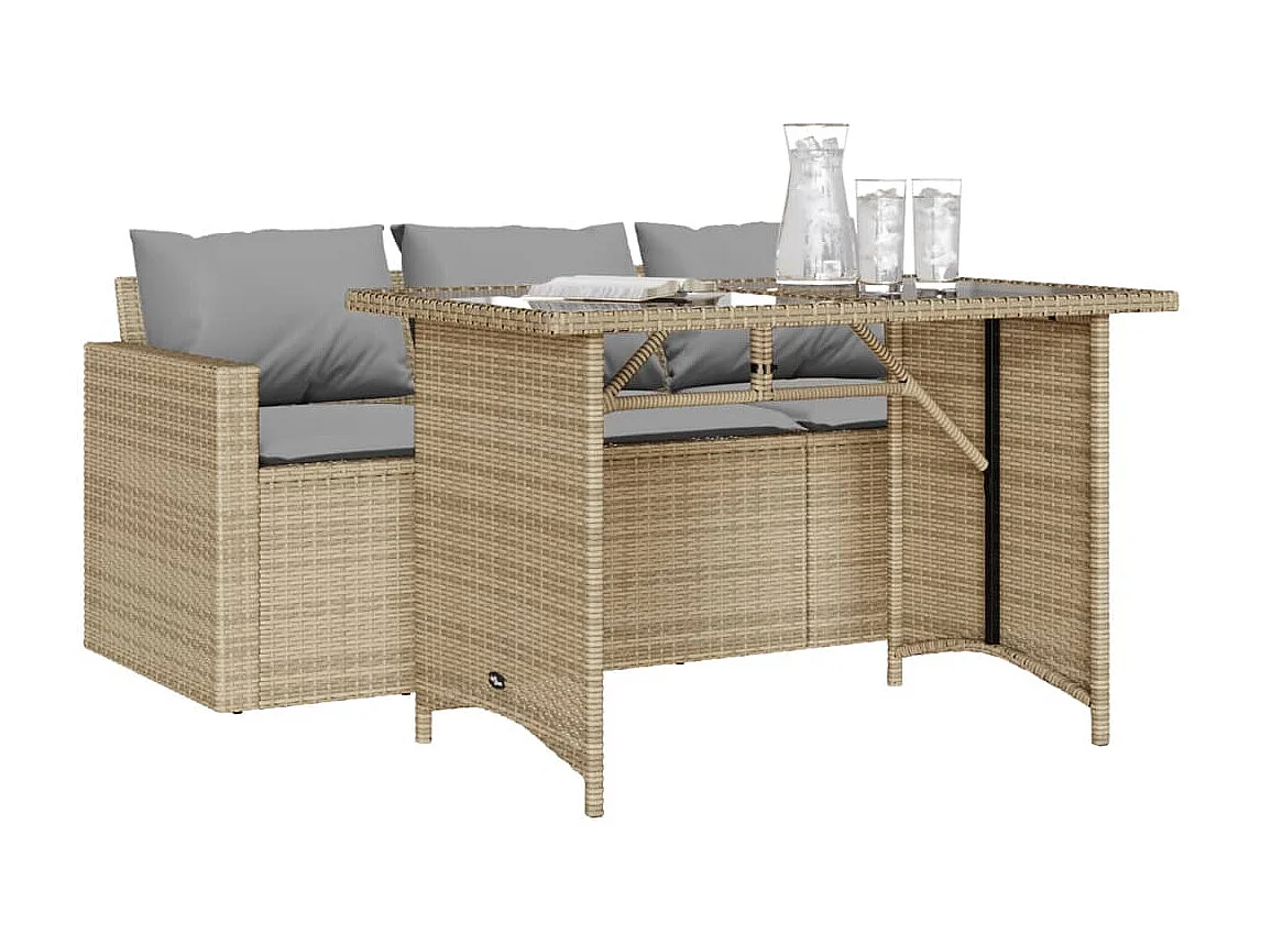 Ensemble à manger de jardin et coussins 2 pcs beige poly rotin FR22584