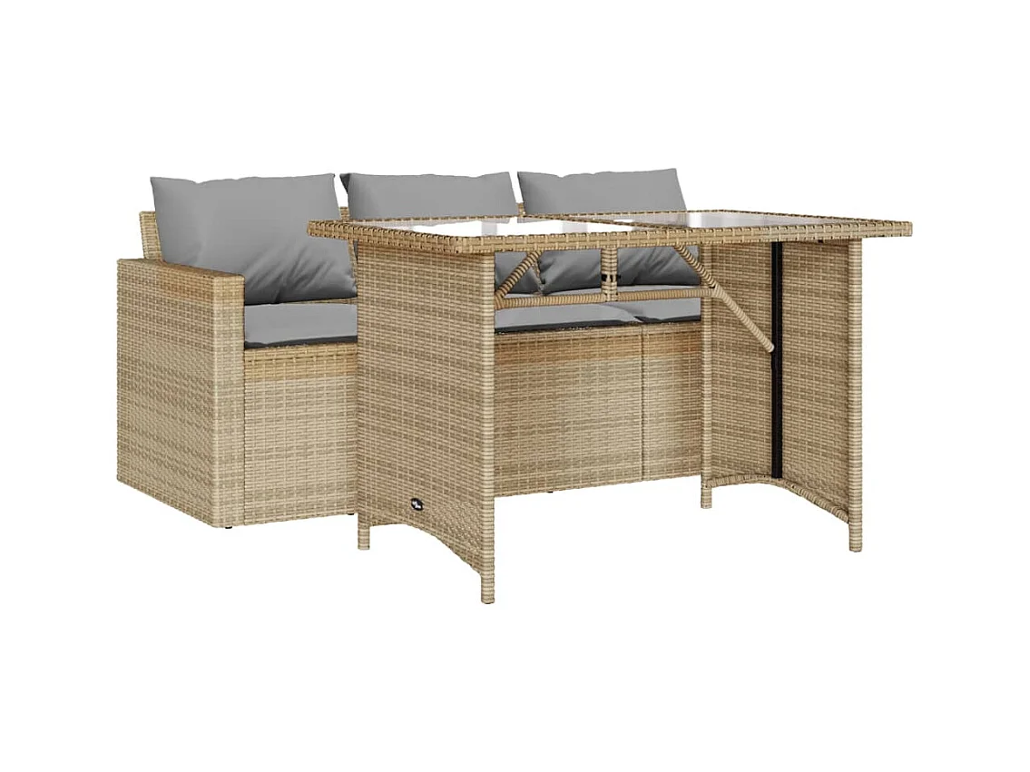 Ensemble à manger de jardin et coussins 2 pcs beige poly rotin FR22584