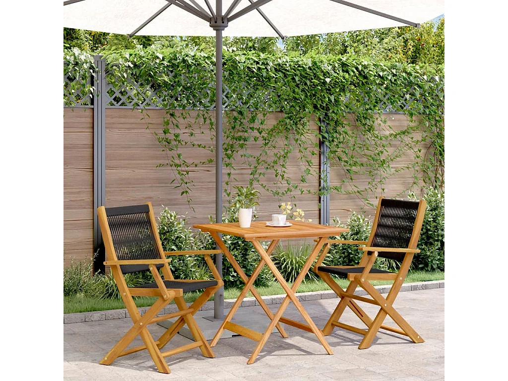 Ensemble de bistro 3 pcs noir polypropylène et bois massif FR20473