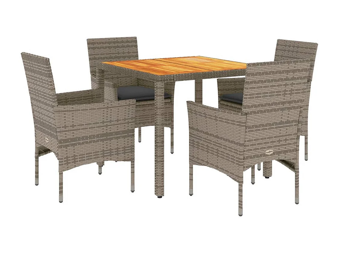 Set de comedor jardín 5 pzas con cojines ratán PE acacia gris ES957235