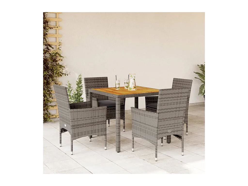 Ensemble à manger de jardin et coussins 5 pcs gris rotin acacia FR10420