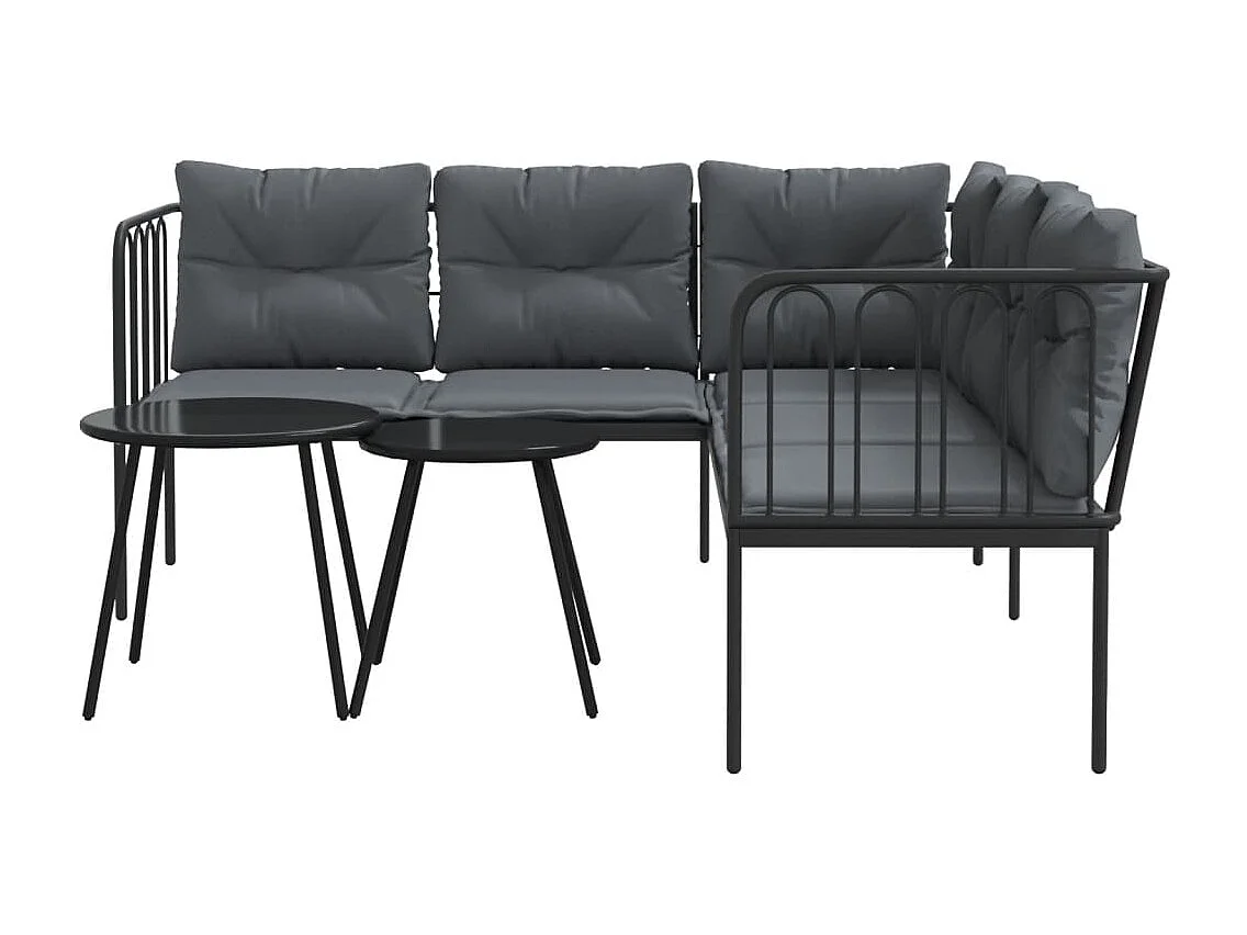 Loungeset met kussens staal en textileen zwart BE491828