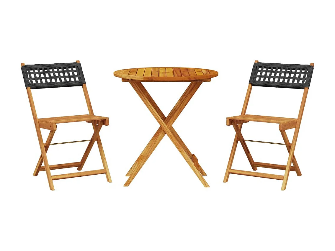 Ensemble de bistro 3 pcs noir résine tressée et bois massif FR79316