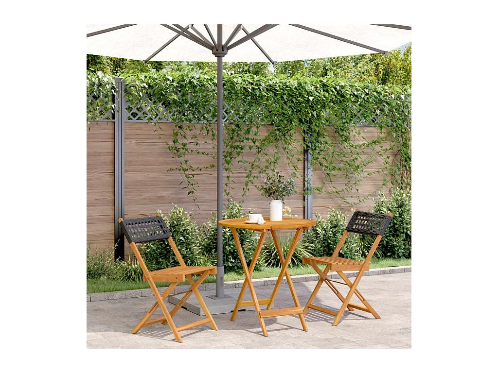 Ensemble de bistro 3 pcs noir résine tressée et bois massif FR79316