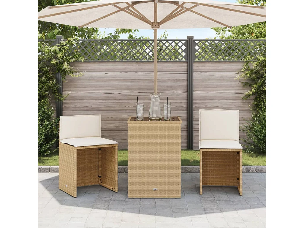 Ensemble de bistro 3 pcs avec coussins beige résine tressée FR47873