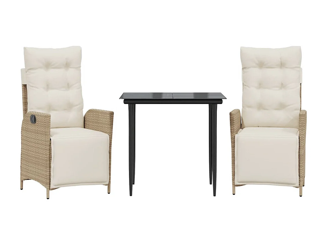 Ensemble à manger de jardin et coussins 3 pcs Beige poly rotin FR18567