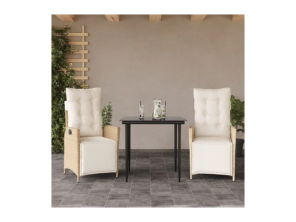 Ensemble à manger de jardin et coussins 3 pcs Beige poly rotin FR18567