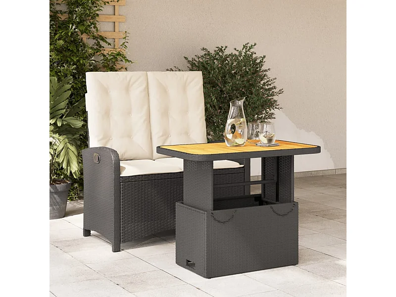 Ensemble à manger de jardin coussins 2pcs noir résine tressée FR71422