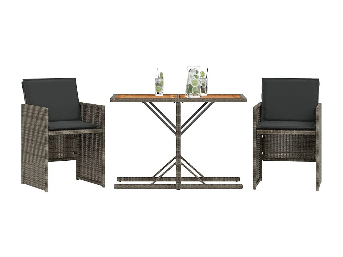 3 pcs conjunto bistrô com almofadões vime PE cinza PT826184