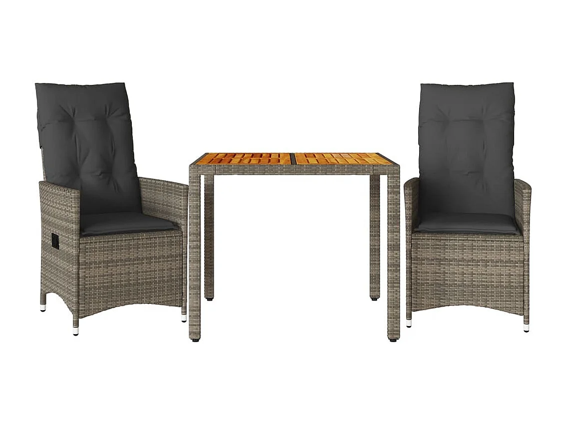 Ensemble de bistro 3 pcs avec coussins gris résine tressée FR69271