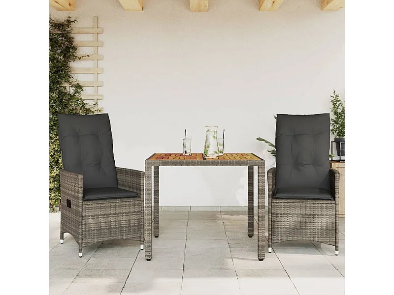 Ensemble de bistro 3 pcs avec coussins gris résine tressée FR69271