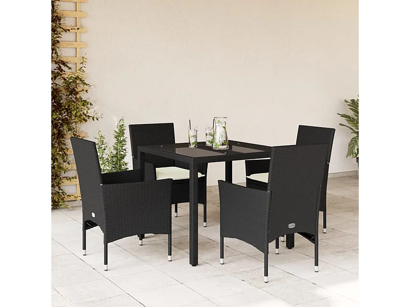 Ensemble à manger de jardin et coussins 5 pcs noir rotin verre FR51079