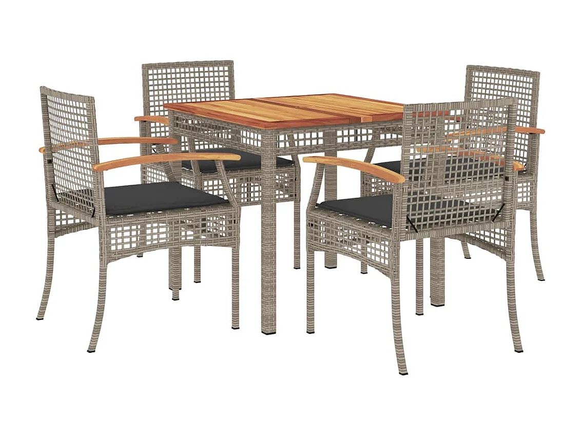 Ensemble à manger de jardin 5 pcs coussins gris résine tressée FR59851