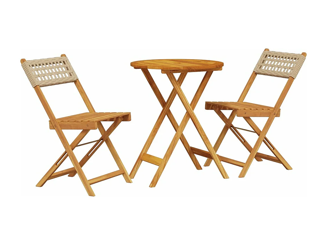 Ensemble de bistro 3 pcs beige résine tressée et bois massif FR72866