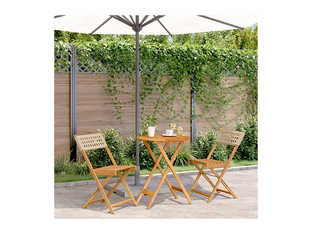 Ensemble de bistro 3 pcs beige résine tressée et bois massif FR72866