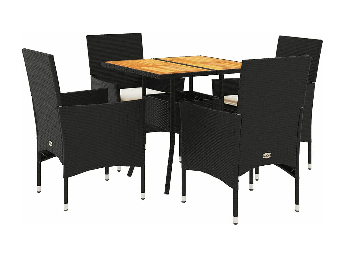 Ensemble à manger de jardin et coussins 5 pcs noir rotin acacia FR71656