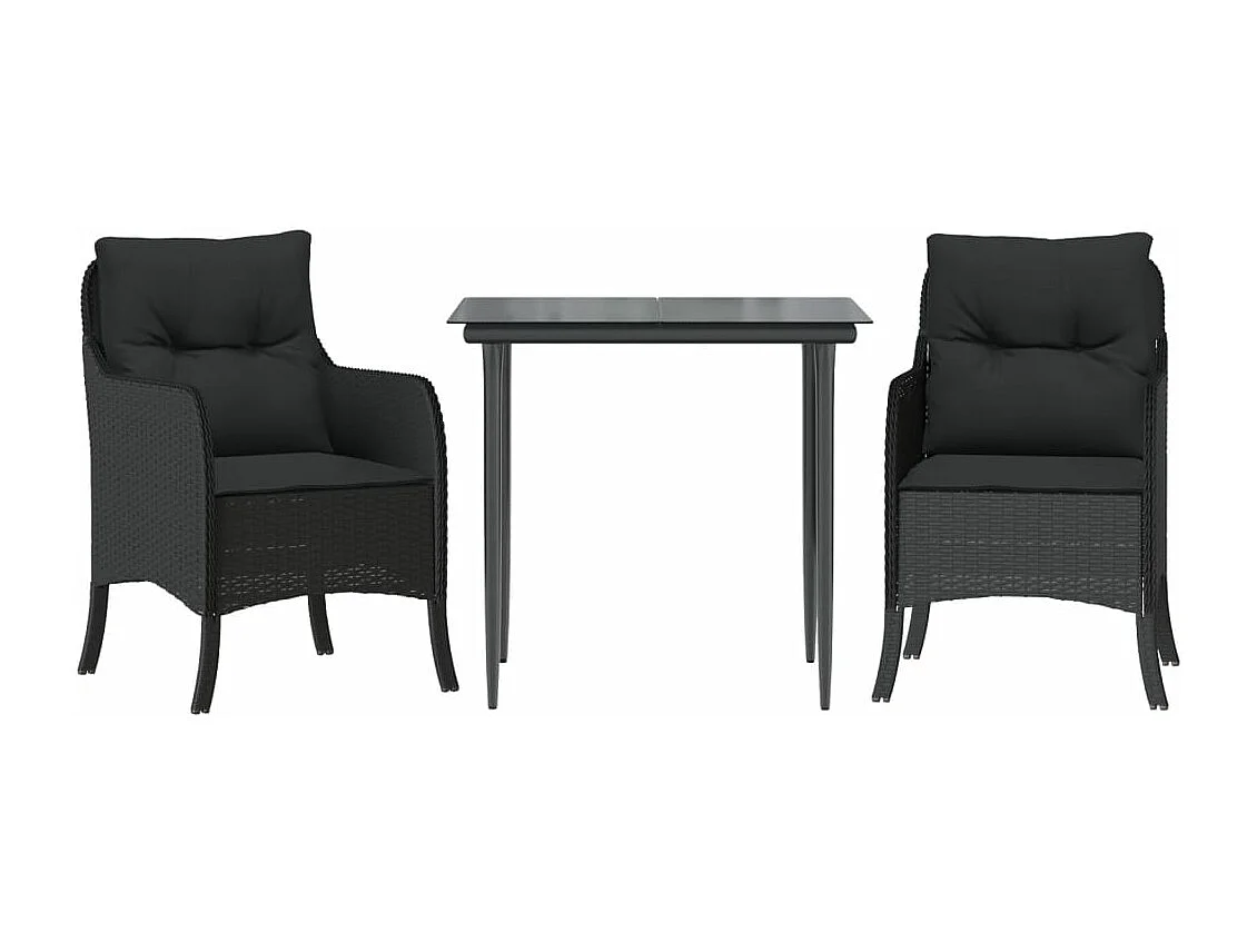 3 pcs conjunto de jantar p/ jardim c/ almofadões vime PE preto PT130604