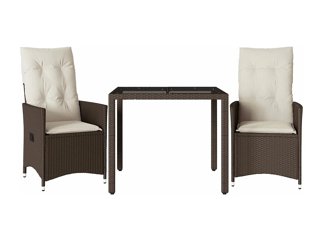 3 pcs conjunto bistrô com almofadões vime PE castanho PT342603