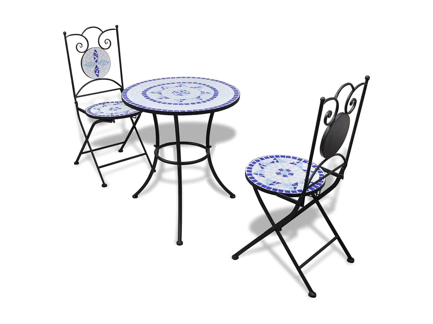 Mobilier de bistro 3 pcs Carreaux céramiques Bleu et blanc FR71479