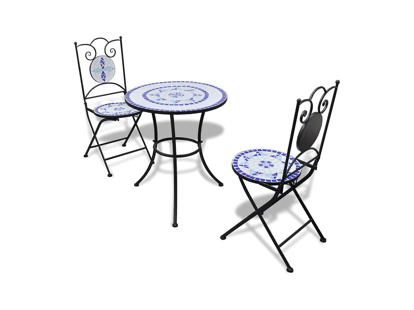 Set de mesa y sillas de jardín 3 pzas con mosaico azul y blanco ES563947