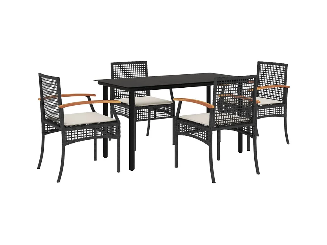 Ensemble à manger de jardin coussins 5pcs Noir Résine tressée FR26941