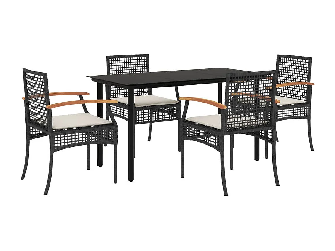Ensemble à manger de jardin coussins 5pcs Noir Résine tressée FR26941