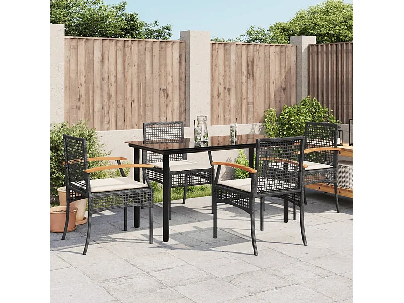 Ensemble à manger de jardin coussins 5pcs Noir Résine tressée FR26941