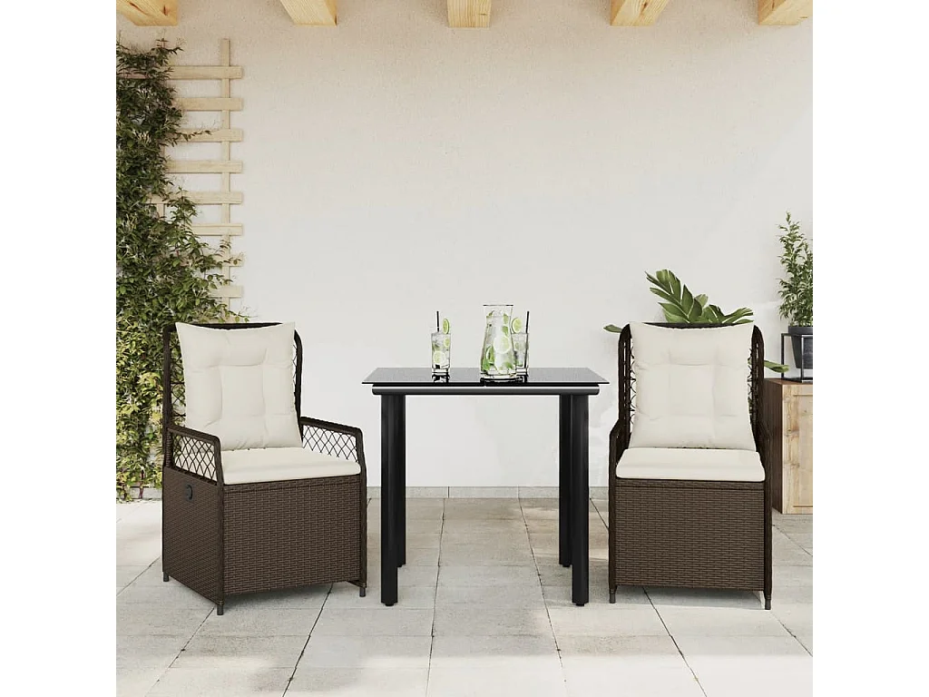 Ensemble à manger de jardin 3 pcs et coussins marron poly rotin FR57943