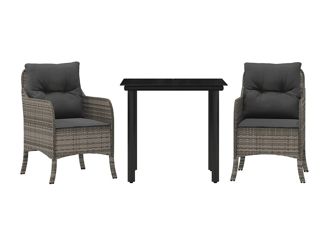 Ensemble à manger de jardin 3 pcs coussins gris résine tressée FR30174