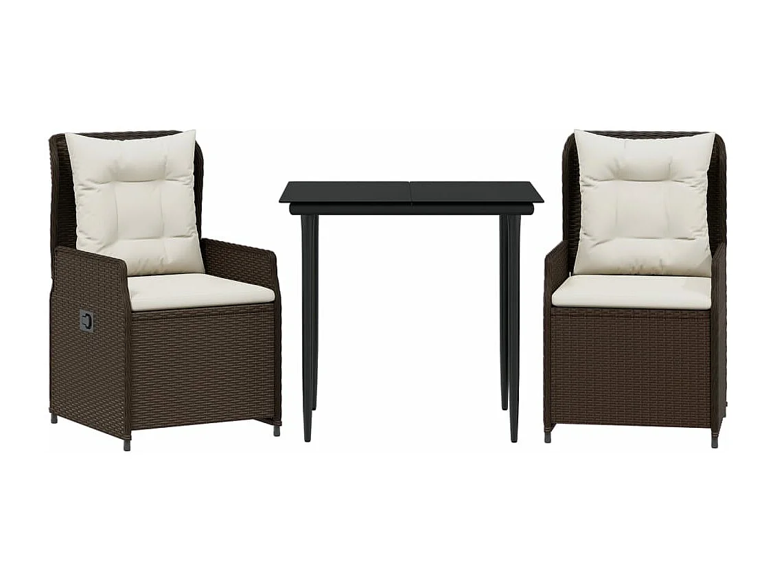 Ensemble à manger de jardin 3 pcs et coussins marron poly rotin FR97910