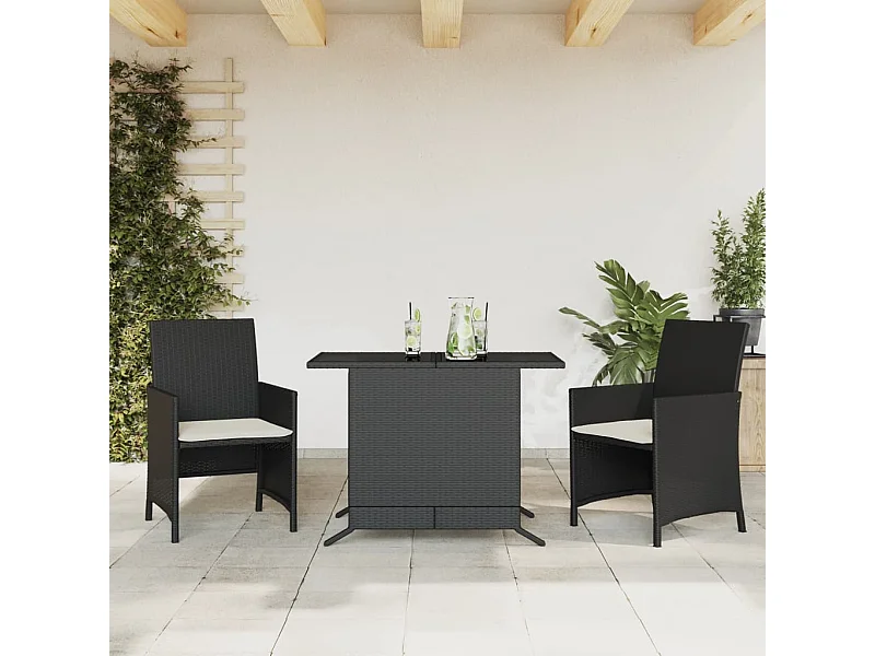 Ensemble de bistro 3 pcs avec coussins noir résine tressée FR96652