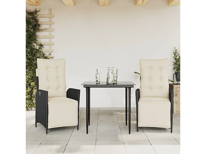 Ensemble à manger de jardin avec coussins 3 pcs Noir FR47077